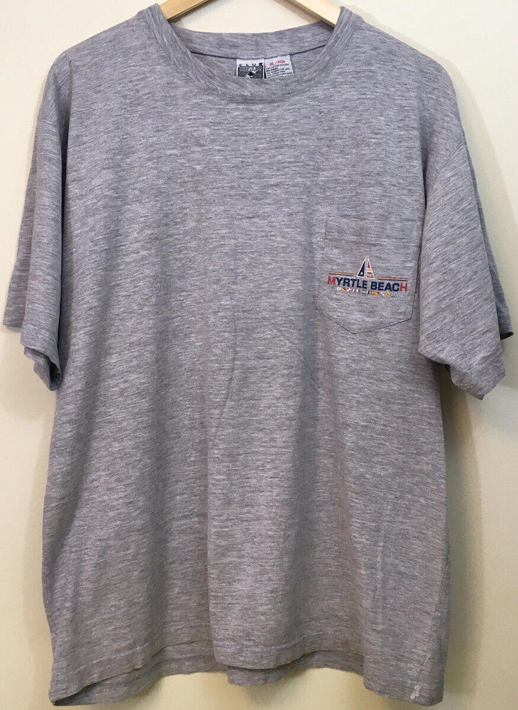 Vintage Myrtle Beach Pocket Tshirt Sail Boat Heather Gray Club Athlete Men’s XL